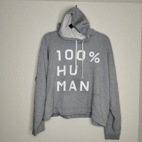 Everlane 100% Human Typography Gray Pullover Hoodie Sweatshirt Size XL - Picture 2 of 5